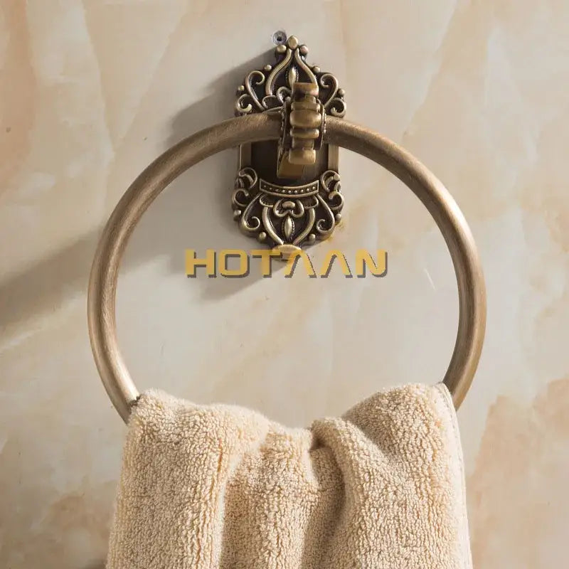 Antique brass scrollwork towel ring bathroom decorative holder