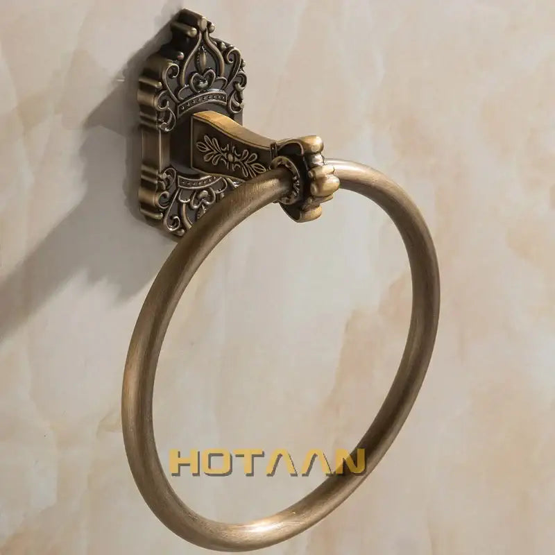 Antique brass scrollwork towel ring bathroom decorative holder