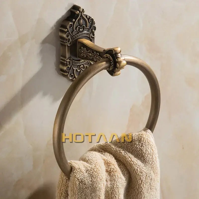 Antique brass scrollwork towel ring bathroom decorative holder