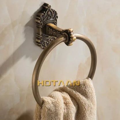 Antique brass scrollwork towel ring bathroom decorative holder