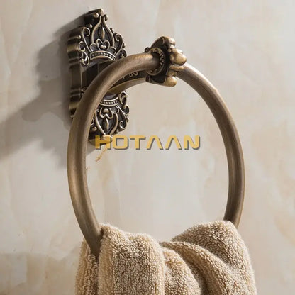 Antique brass scrollwork towel ring bathroom decorative holder