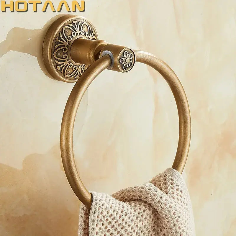 Antique brass floral towel ring bathroom wall mount holder