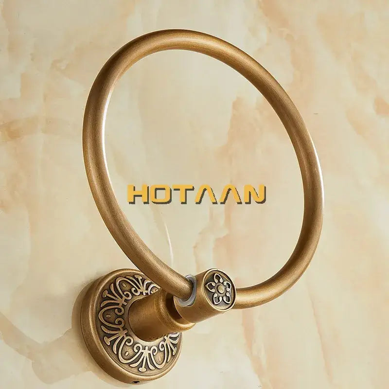 Antique brass floral towel ring bathroom wall mount holder