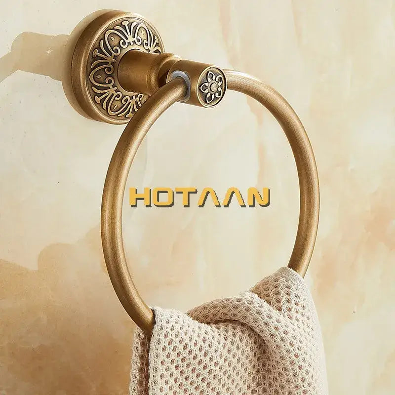 Antique brass floral towel ring bathroom wall mount holder