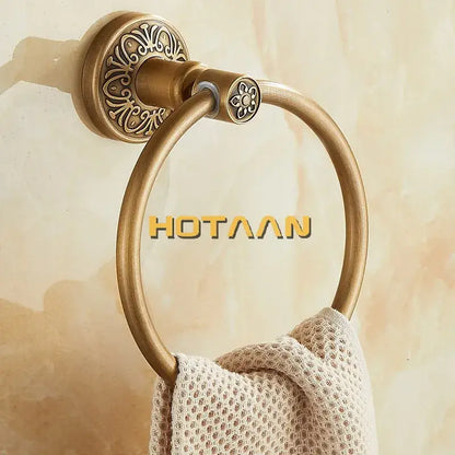 Antique brass floral towel ring bathroom wall mount holder