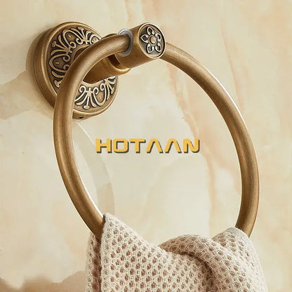 Antique brass floral towel ring bathroom wall mount holder