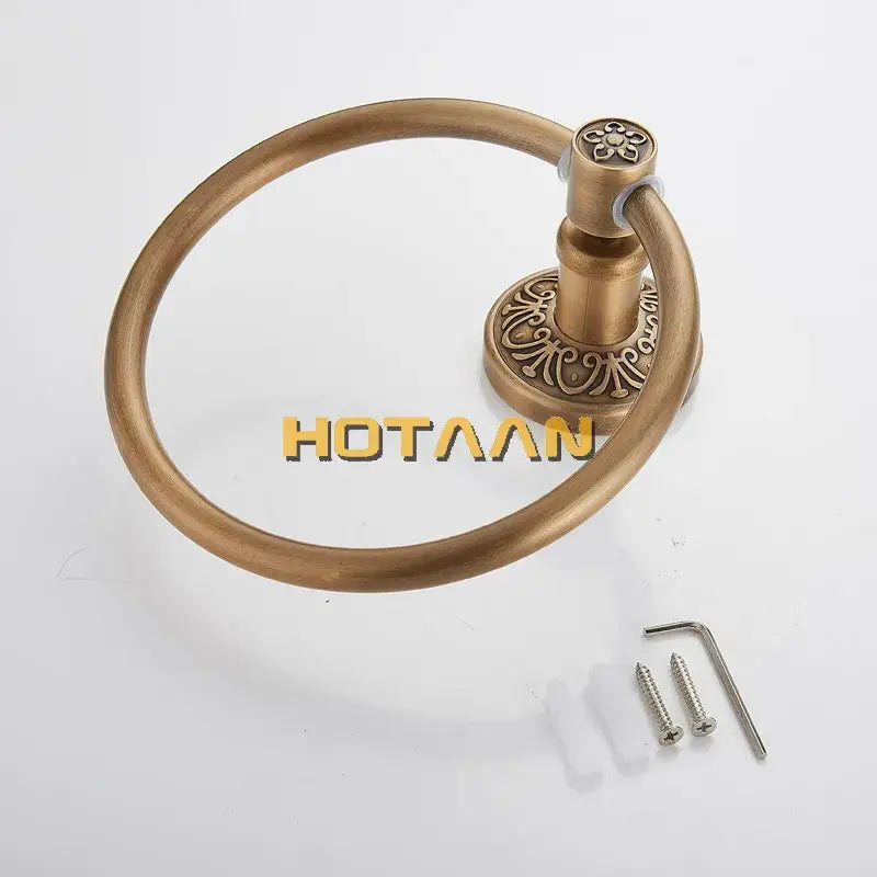 Antique brass floral towel ring bathroom wall mount holder