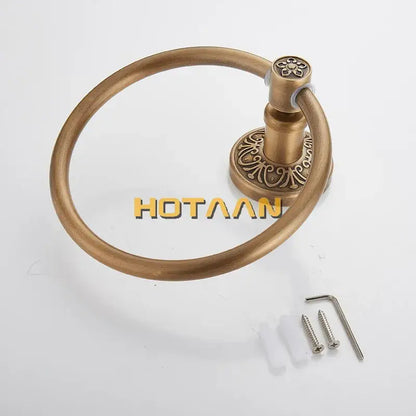 Antique brass floral towel ring bathroom wall mount holder