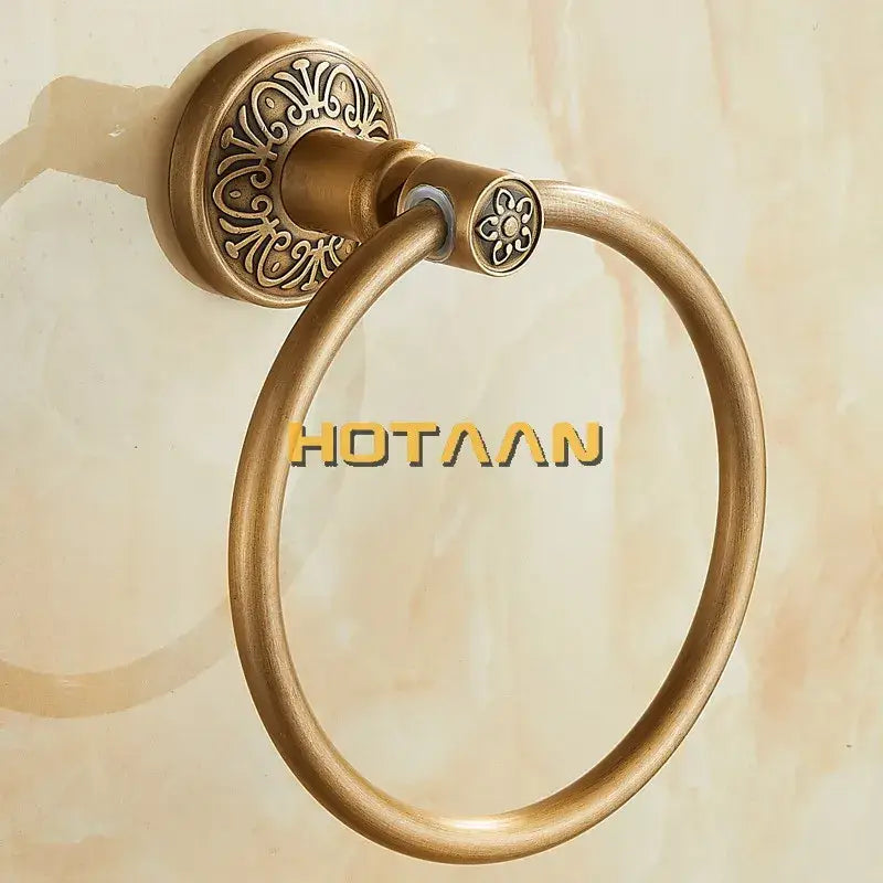 Antique brass floral towel ring bathroom wall mount holder
