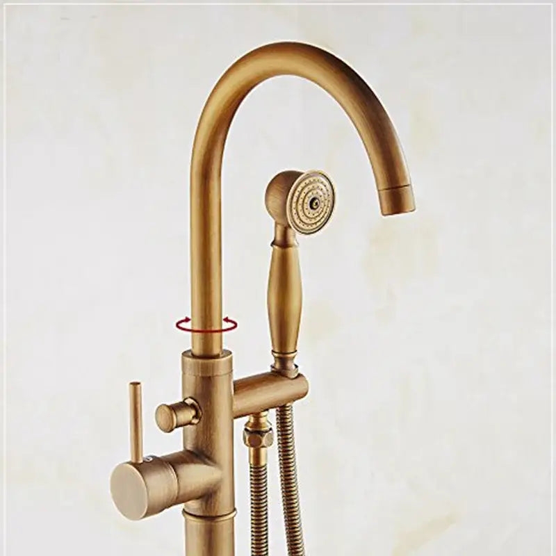 Antique brass swivel spout tub faucet with handheld shower bathroom