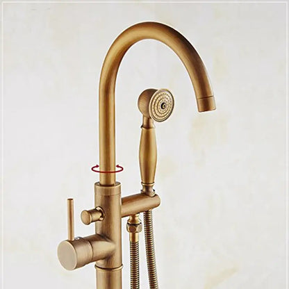 Antique brass swivel spout tub faucet with handheld shower bathroom