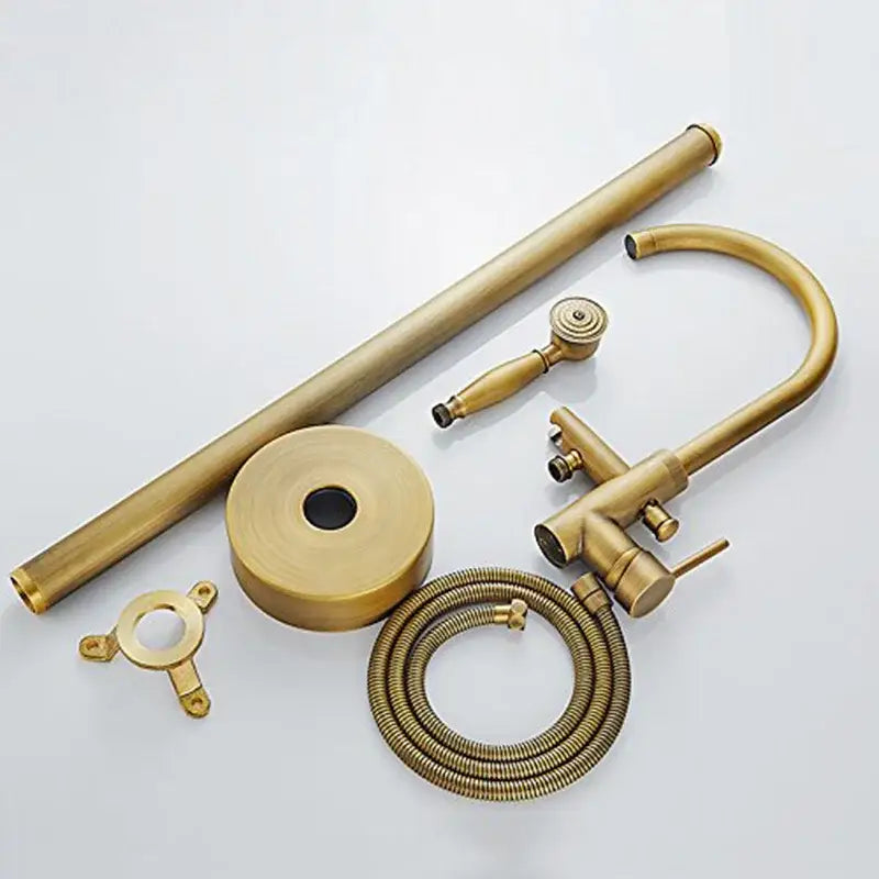 Antique brass swivel spout tub faucet with handheld shower bathroom
