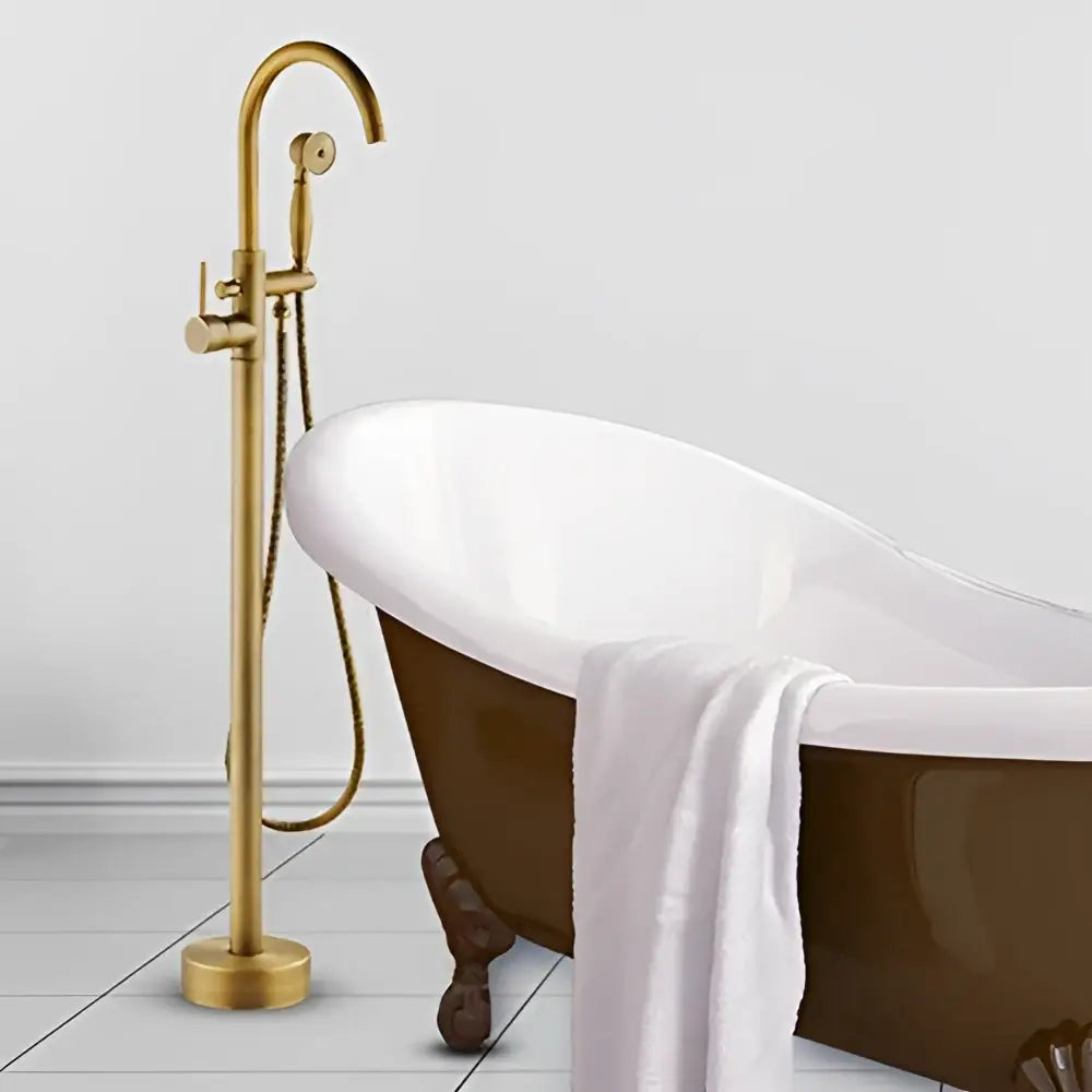Antique brass swivel spout tub faucet with handheld shower bathroom