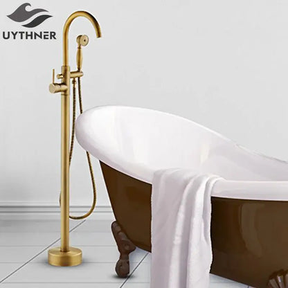 Antique brass swivel spout tub faucet with handheld shower bathroom