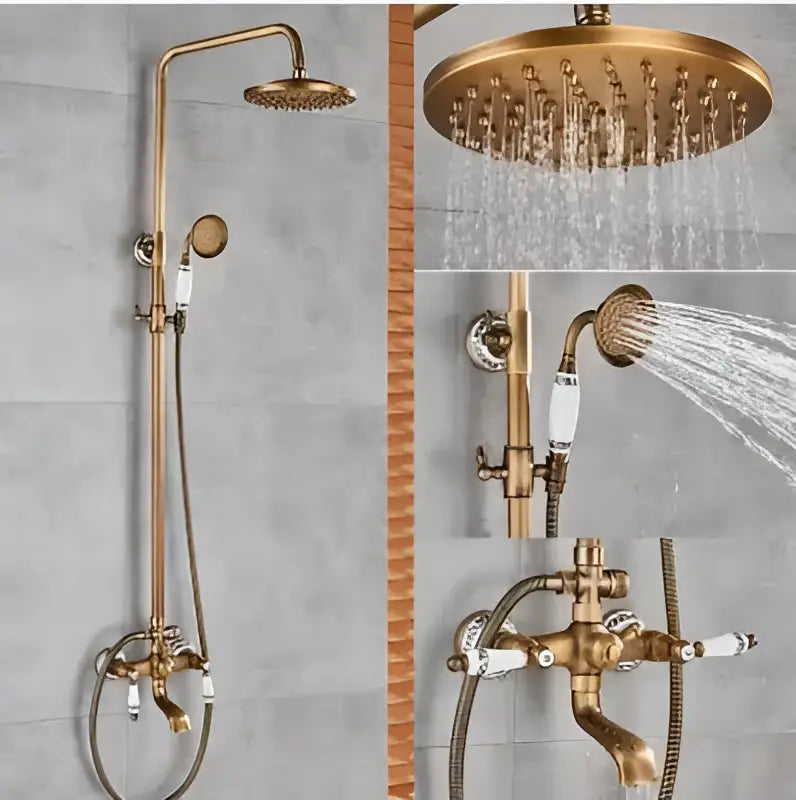 Antique brass swivel spout tub faucet with handheld shower bathroom