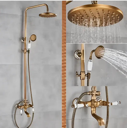 Antique brass swivel spout tub faucet with handheld shower bathroom