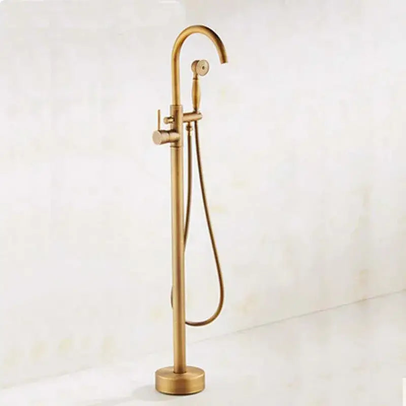 Antique brass swivel spout tub faucet with handheld shower bathroom