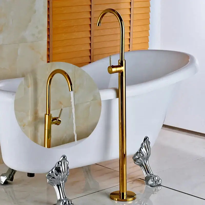 Antique brass swivel spout tub faucet with handheld shower bathroom