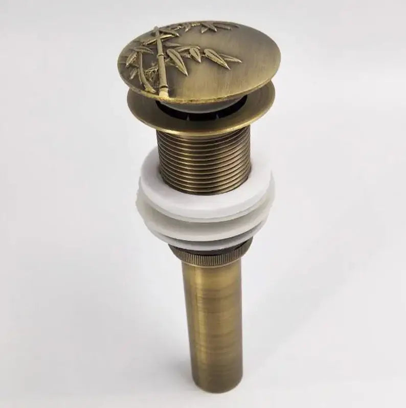 Engraved antique brass vessel sink drain bathroom accessory