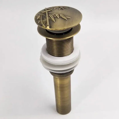 Engraved antique brass vessel sink drain bathroom accessory
