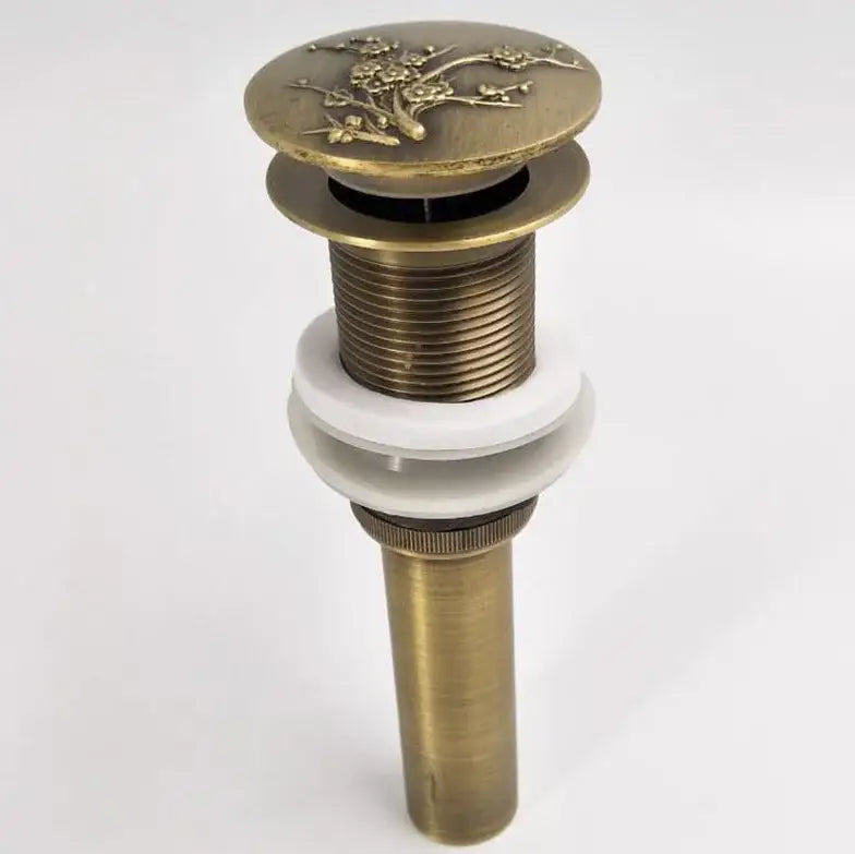 Engraved antique brass vessel sink drain bathroom accessory