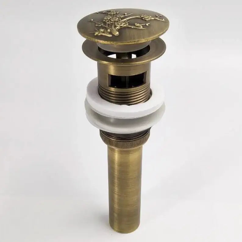 Engraved antique brass vessel sink drain bathroom accessory