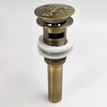 Engraved antique brass vessel sink drain bathroom accessory