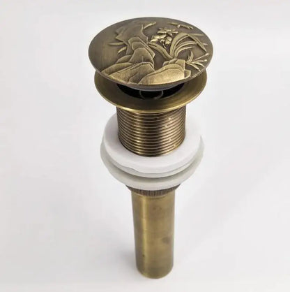 Engraved antique brass vessel sink drain bathroom accessory