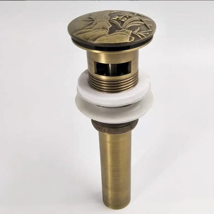 Engraved antique brass vessel sink drain bathroom accessory