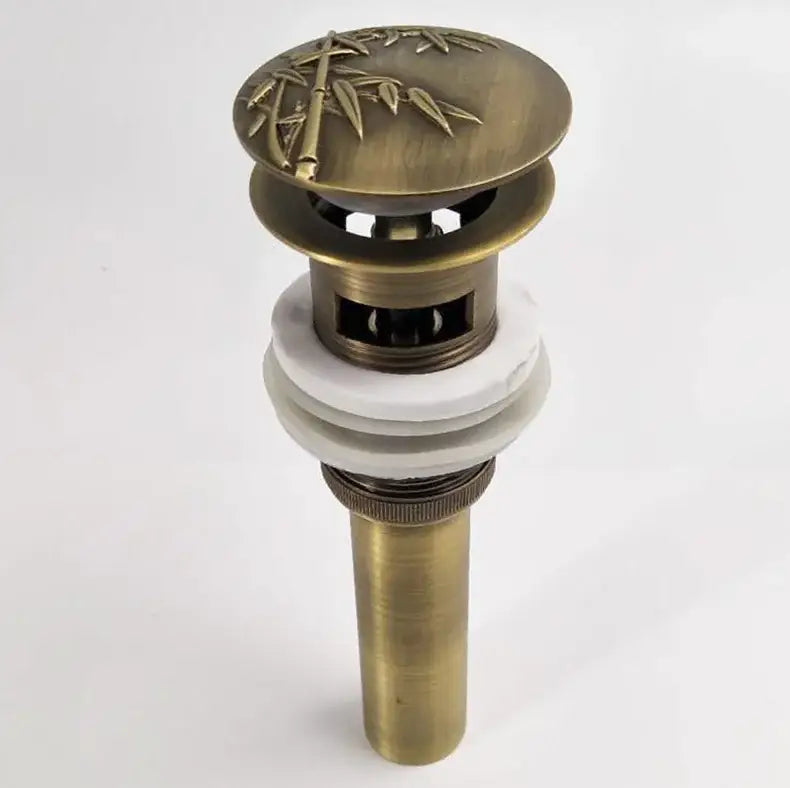 Engraved antique brass vessel sink drain bathroom accessory