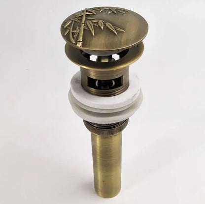 Engraved antique brass vessel sink drain bathroom accessory