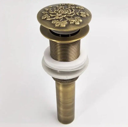 Engraved antique brass vessel sink drain bathroom accessory