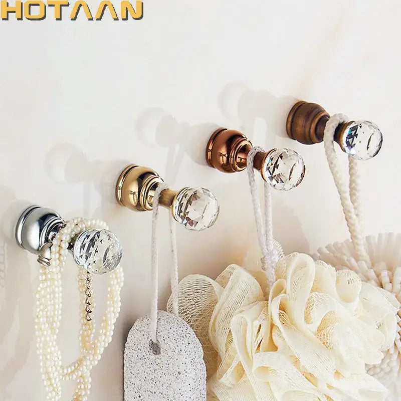 Antique brass wall clothes rack crystal knob bathroom hanger