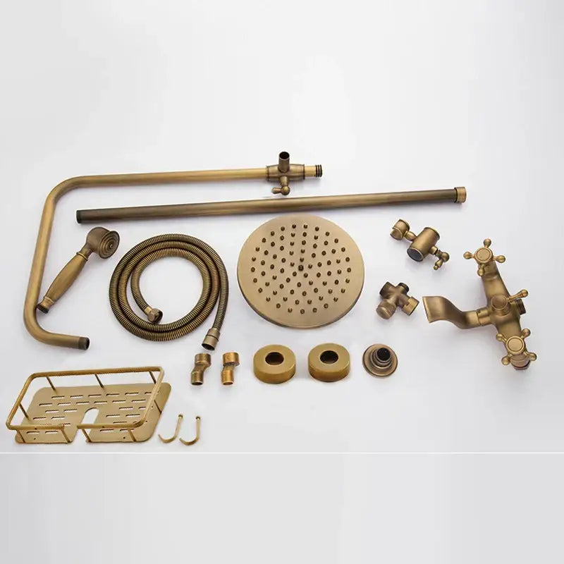 Antique brass wall mount shower faucet with rainhead for bathroom