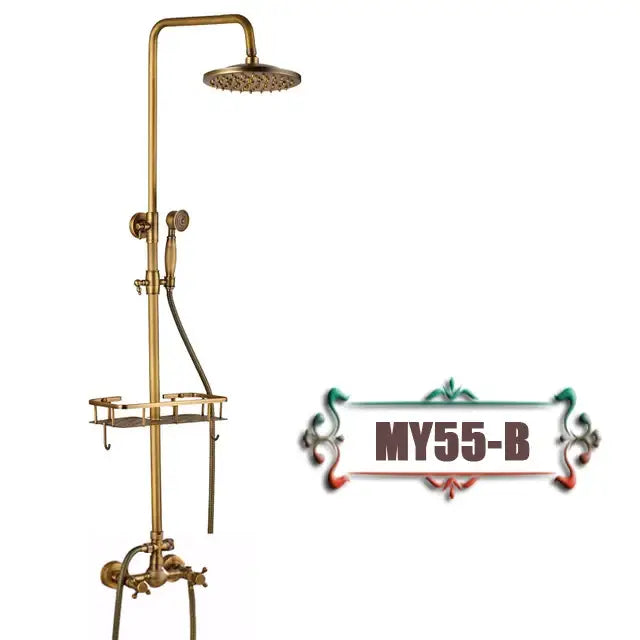Antique brass wall mount shower faucet with rainhead for bathroom