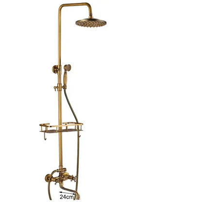 Antique brass wall mount shower faucet with rainhead for bathroom