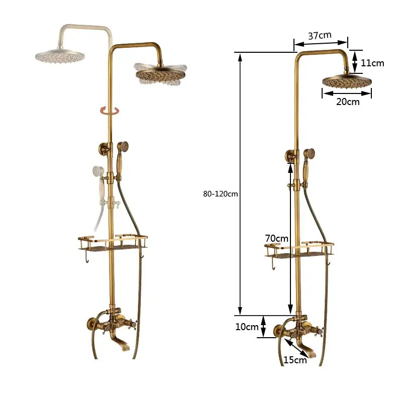 Antique brass wall mount shower faucet with rainhead for bathroom