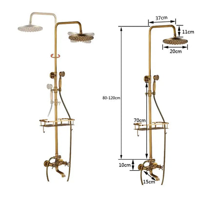 Antique brass wall mount shower faucet with rainhead for bathroom