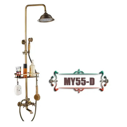 Antique brass wall mount shower faucet with rainhead for bathroom
