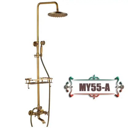 Antique brass wall mount shower faucet with rainhead for bathroom