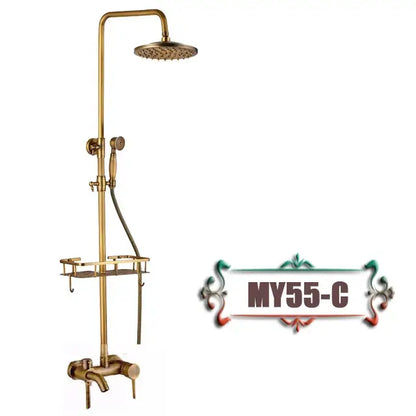 Antique brass wall mount shower faucet with rainhead for bathroom