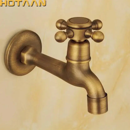 Antique brass wall mount cross handle faucet garden tap