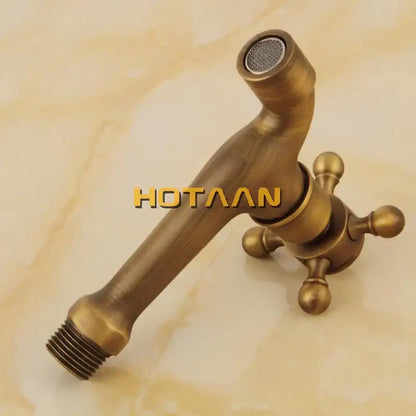 Antique brass wall mount cross handle faucet garden tap