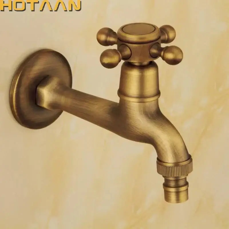 Antique brass wall mount cross handle faucet garden tap