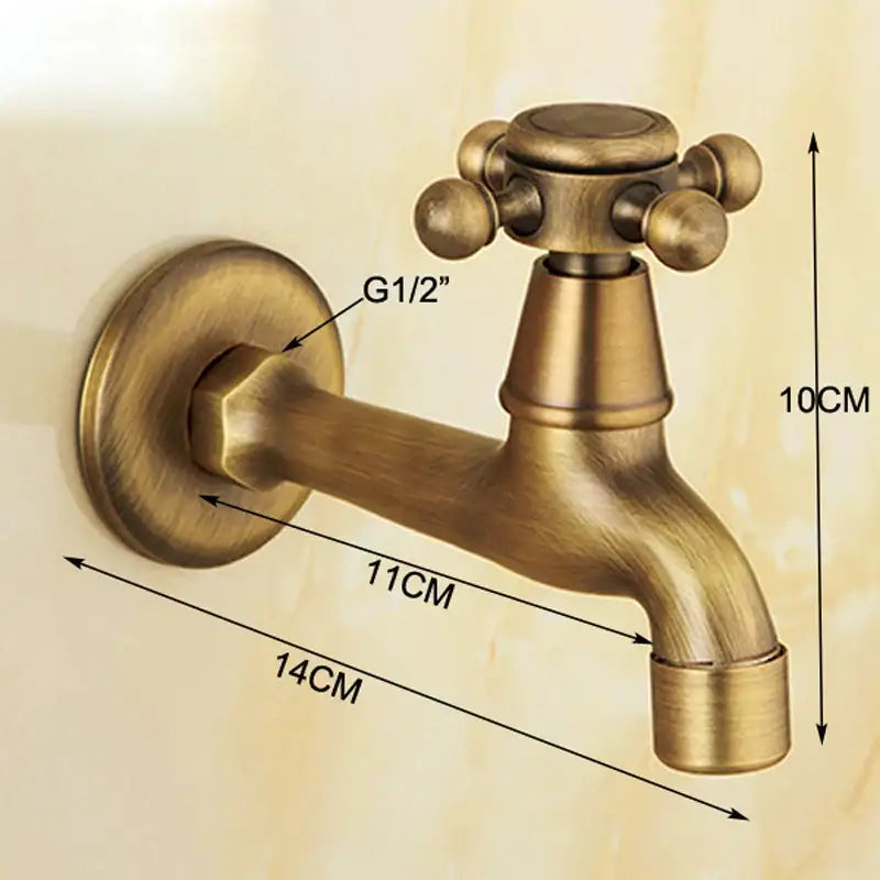 Antique brass wall mount cross handle faucet garden tap