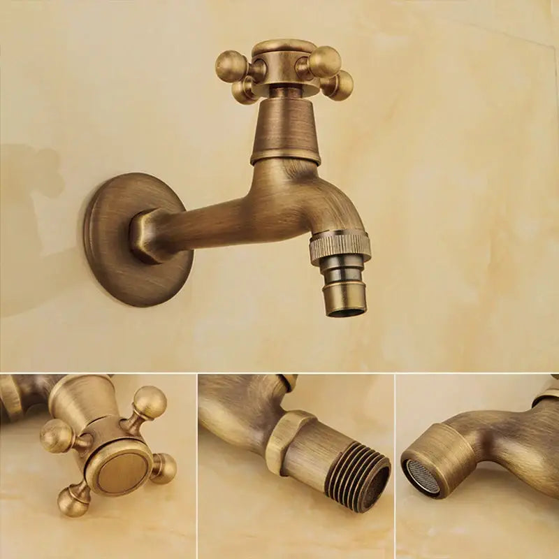 Antique brass wall mount garden faucet garden threaded hose tap