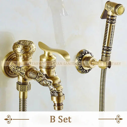 Antique dragon brass wall mount bidet faucet bathroom shower spray