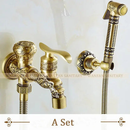 Antique dragon brass wall mount bidet faucet bathroom shower spray