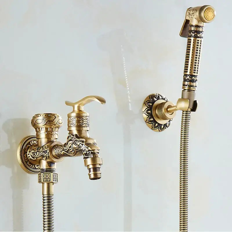Antique dragon brass wall mount bidet faucet bathroom shower spray