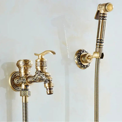 Antique dragon brass wall mount bidet faucet bathroom shower spray